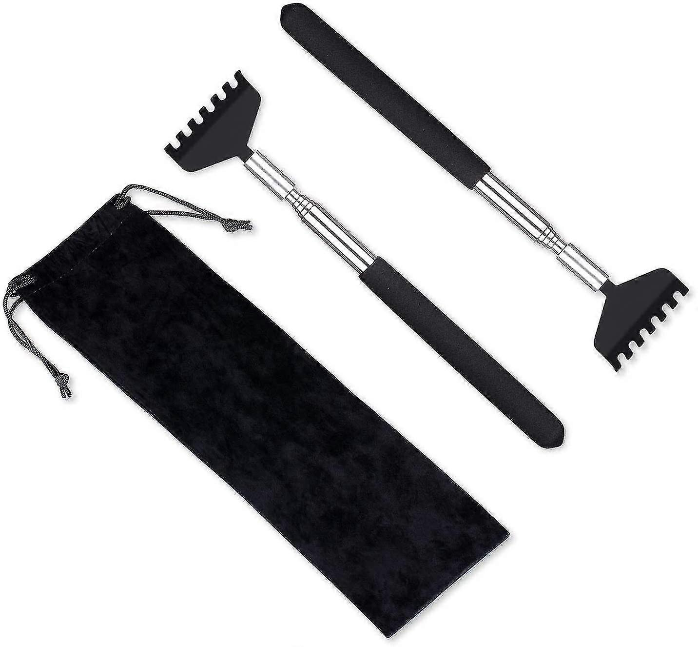 2 Pack Portable Extensible Back Scratcher, Acier inoxydable, noir
