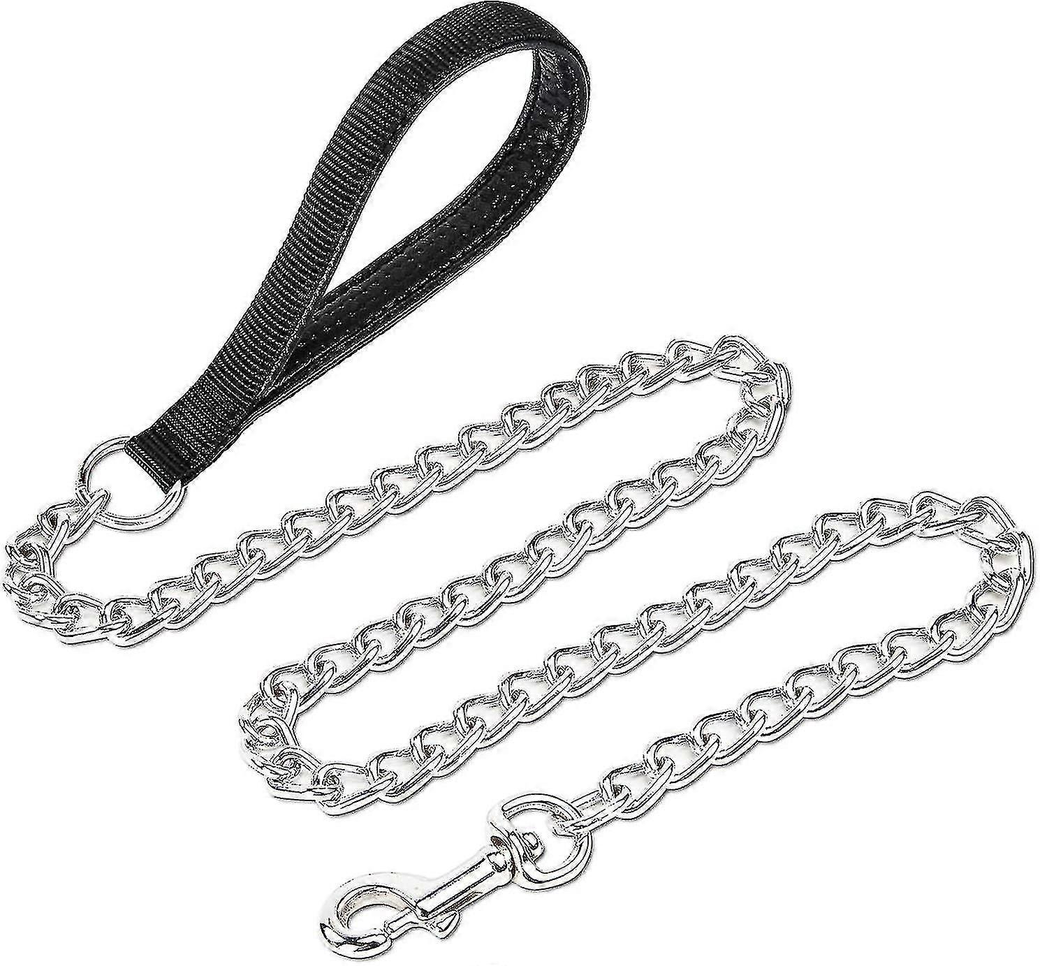 Chrome Plated Metal Dog Leash Chain Lead Heavy Duty Chew Proof Leash With Padded Handle Walking Traffic Training Traveling6'/4.0mm Large Chain B9