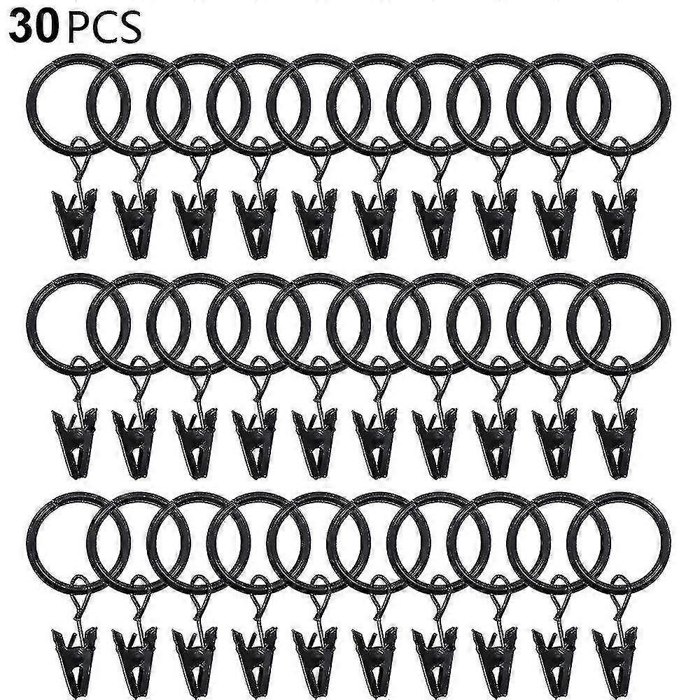 30 Pcs Curtain Rings With Clips, Strong Drapery Clips Hooks On Tension Rod Bracket, Interior Diameter Metal Eyelets Decorative Drapes Window Hangers