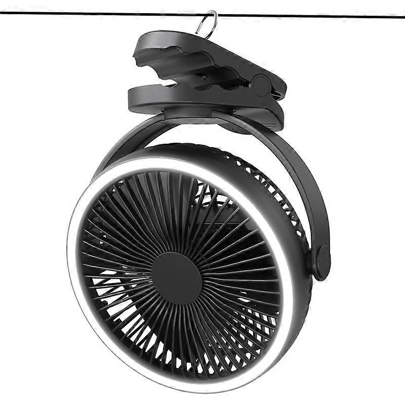 Camping Fan Clip USB Fan 6-21 Hours Use 4 Speeds with LED Lights and Tent Hook 360 Rotation Quiet Rechargeable Table Fan for OutdoorBlack25*21*12.5cm