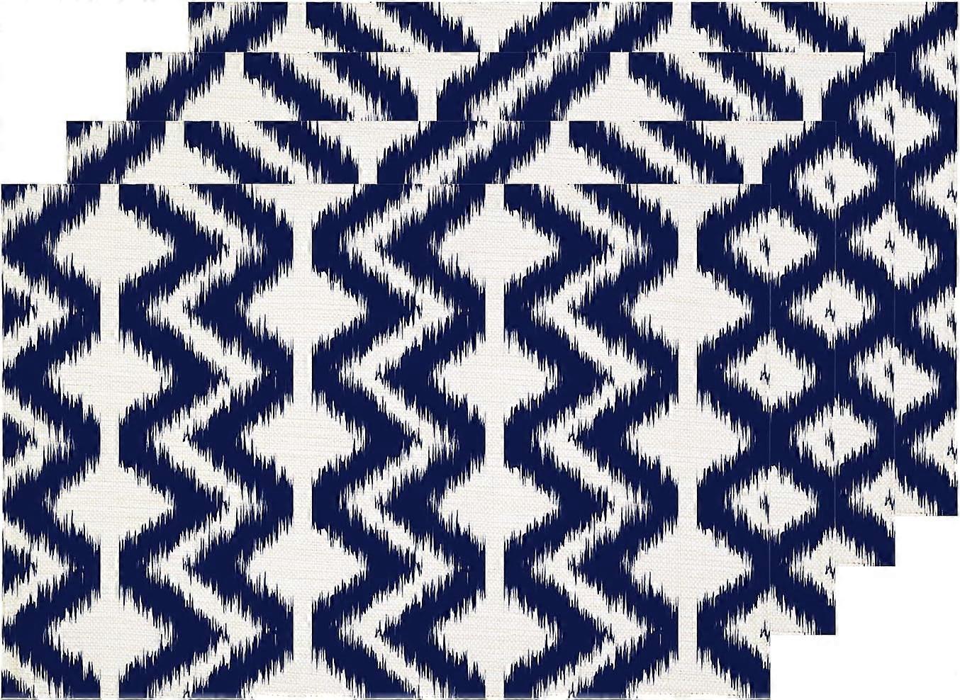 Blue Abstract Ikat Placemats, Classic Damask Ethnic Graphic Fabric Table Mat Linen Burlap Washable Double-Deck Heat Insulation for Dining Table Kitche