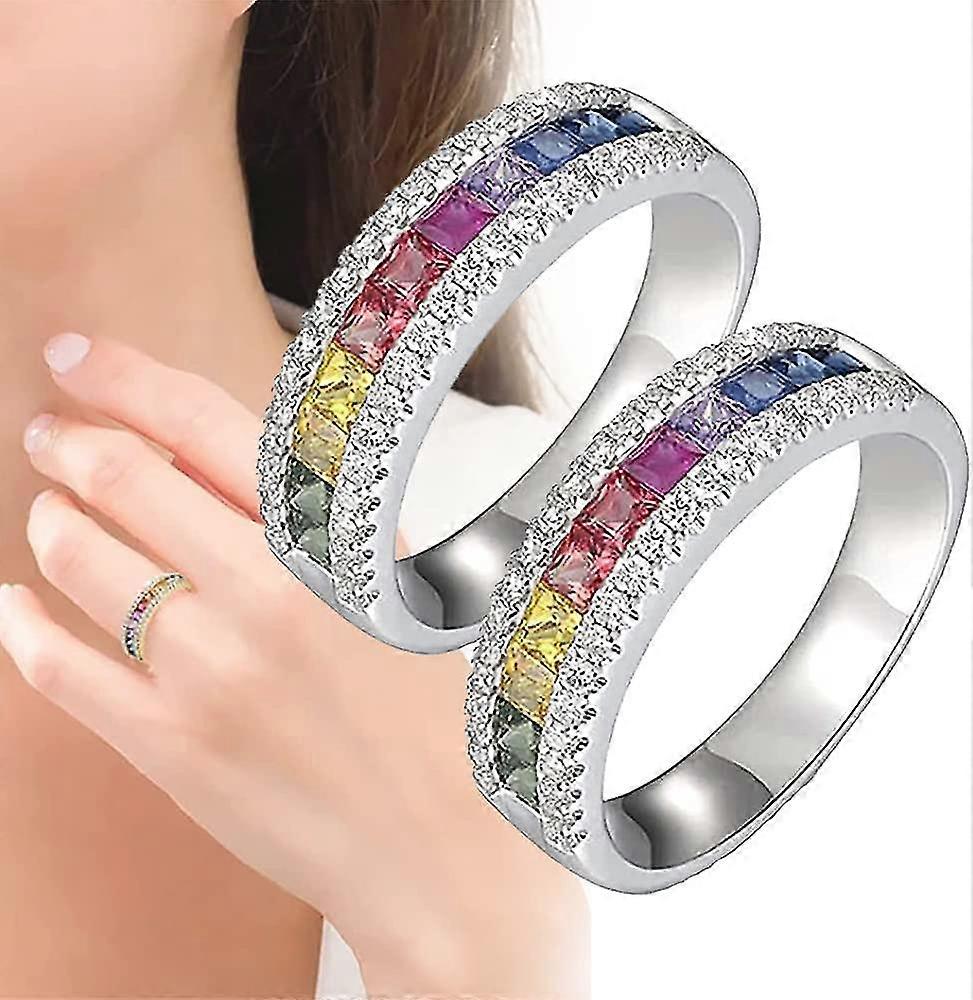 Rainbow Tourmaline Ring, Colorful Dainty Cubic Zirconia Ring, Rainbow Square Zircon Ring Crystal Quartz Ionix Ring