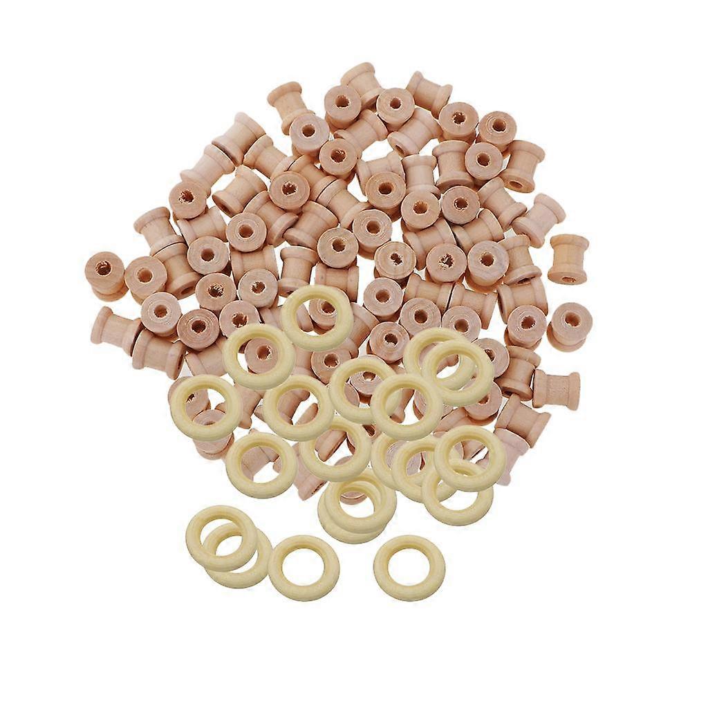 120 Pieces Wooden Crafts Tools Empty Thread Spools Loop Jewelry Findings