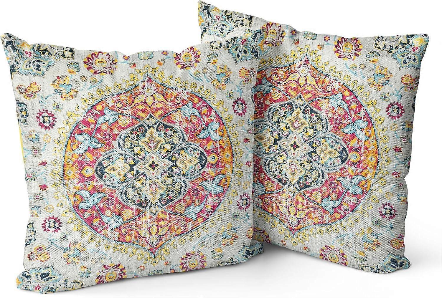 Conjunto de 2 Capas de Almofada Boho 18"x18" Laranja Bohemian Carpet Double Sided Padrão Fronhas de Linho Capas de Almofada para Decoração de Sofá Cama de Fazenda