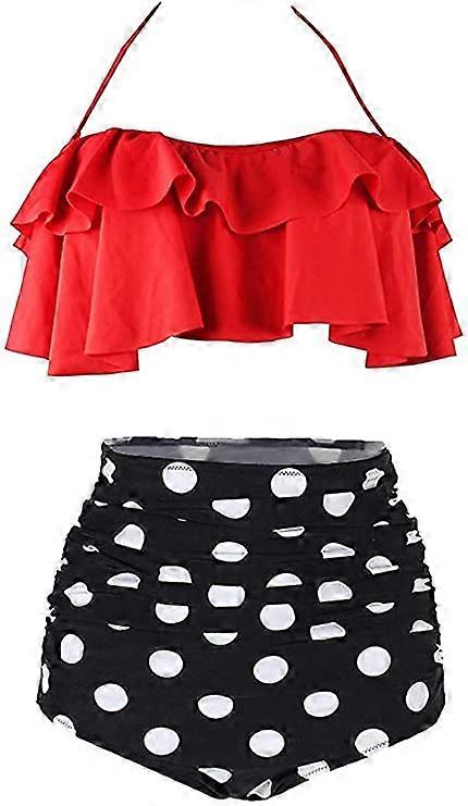 Traje de baño de dos piezas de mujer Halter Ruffle Dot Pattern,2 #