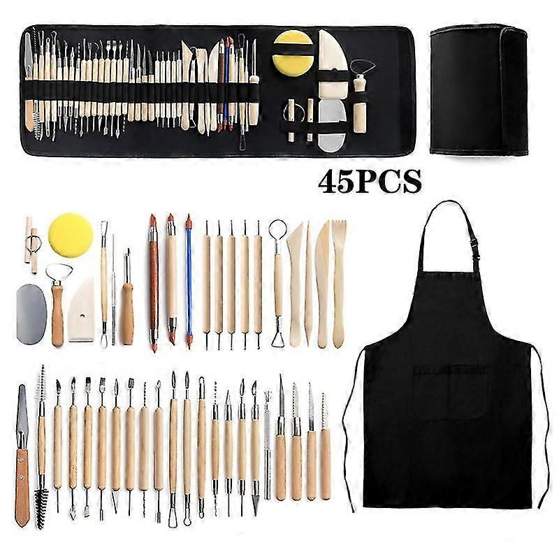 45pcs Polymer Clay Tools Modeling Clay Sculpting Tools Kits For Pottery Sculpture Wooden Dotting Tools