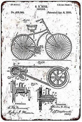 Bycicle Patente Bicicleta Vintage Retro Reprodução Presente 8x12 polegadas OU 12x16 polegadas de alto brilho Metal Modo 48