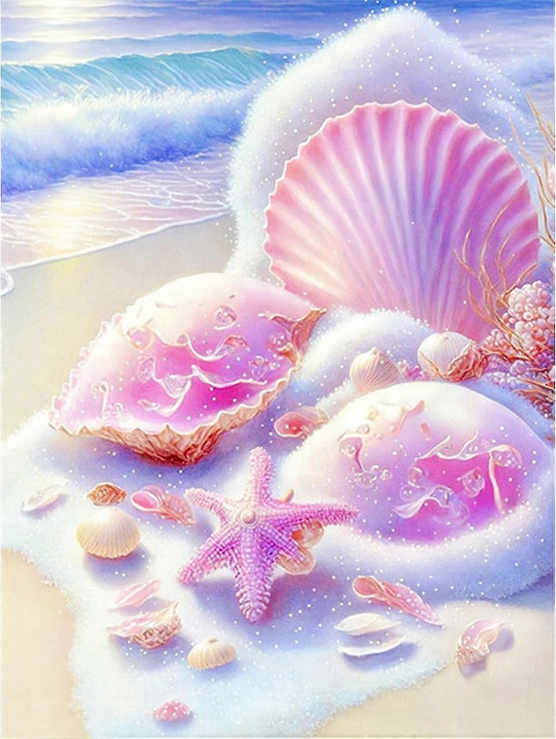 Timanttimaalaus aikuiset, simpukat vaaleanpunaiset simpukat täysi 5d timanttimaalaus fantasiaranta 30x40cmtimanttisarja lapset, timanttistrassi ristipisto itkee