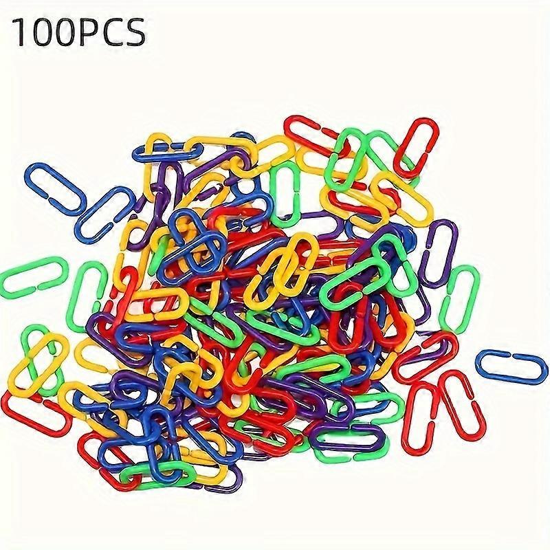 100pcs Rainbow Bird Toy Set - Durable Plastic Chain Links, Engaging Puzzle Swing, Hanging Ring, Perfect for Small & Medium Parrots - DIY Fun with Brig