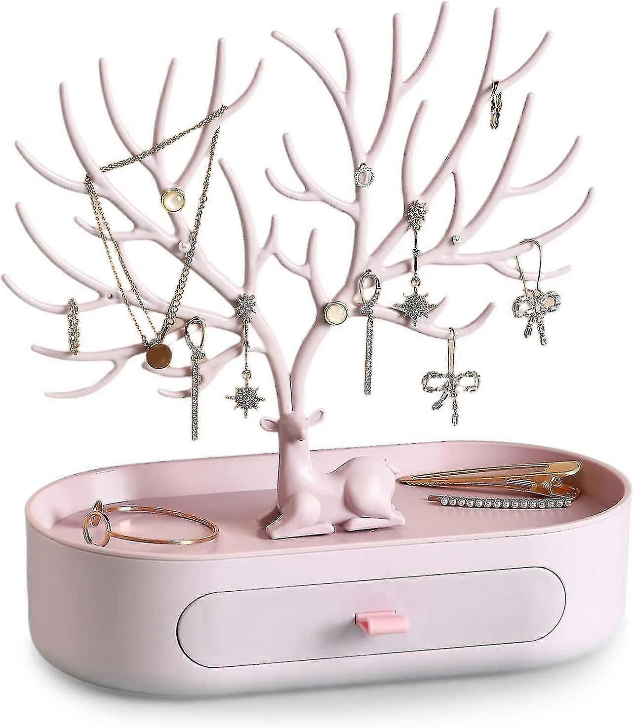 Pink Antlers Jewellery Stand, Necklace Storage, Jewellery Holder With Drawers, Earring Holder, Bracelet Stand, Jewellery Tree