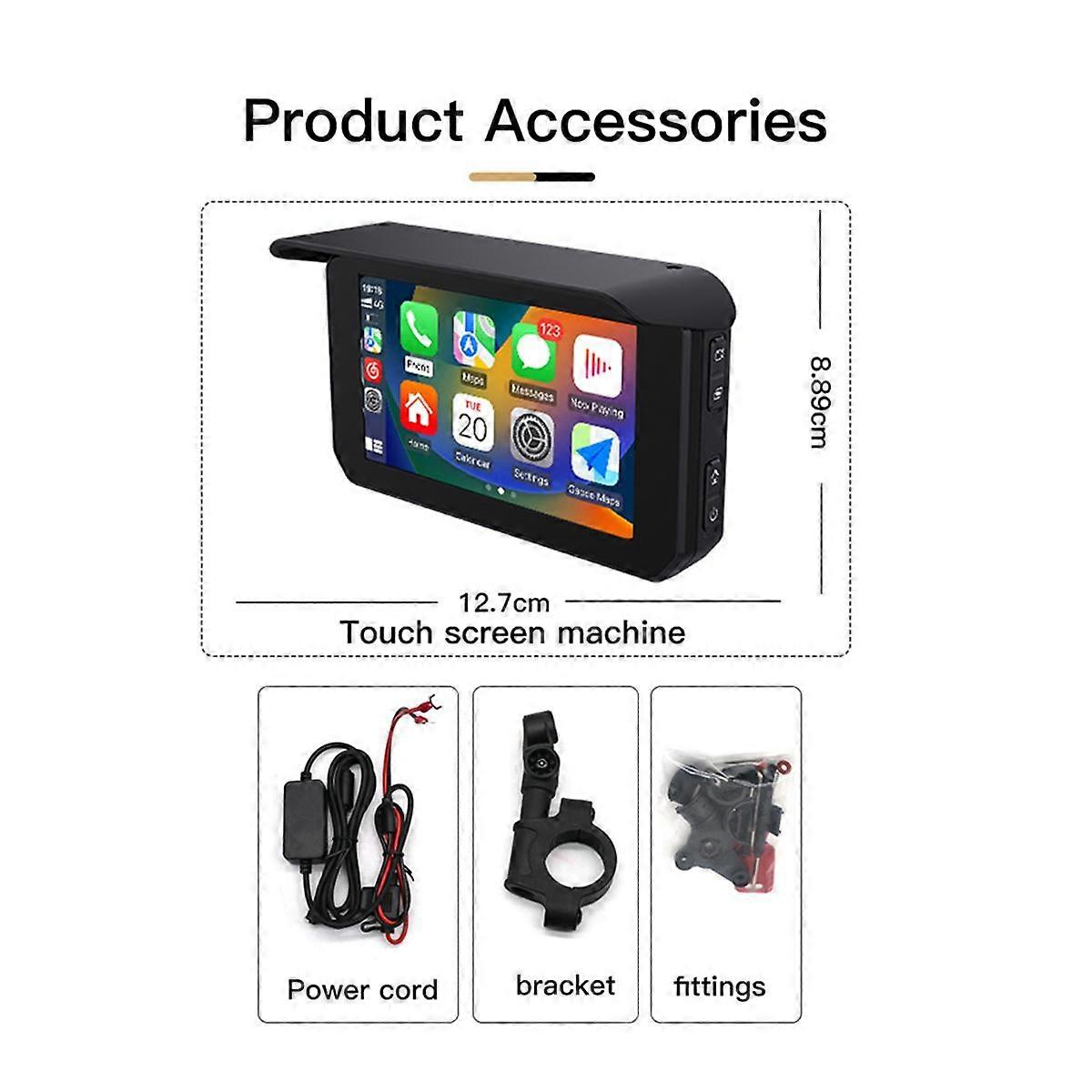 5 Inch Portable Motorcycle Waterproof Display Motorcycle Wireless for Carplay Android Auto GPS Navi