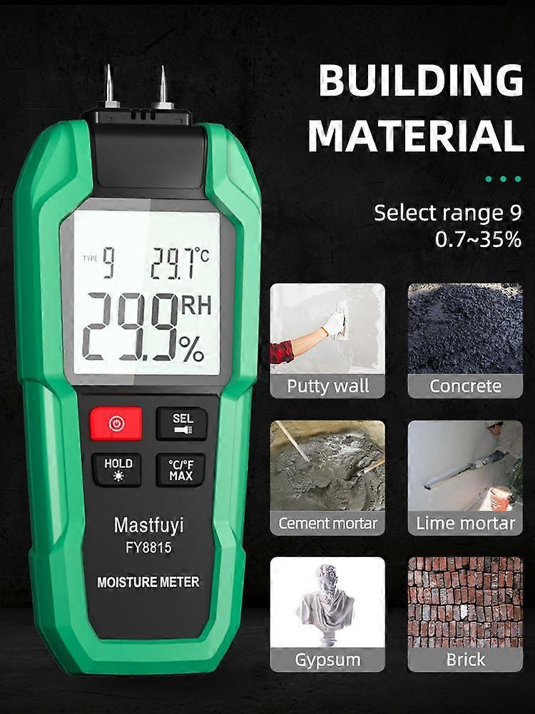 MastFuyi Digital Wood Moisture Meter 0-99.9% Timber Hygrometer Two Pins Damp Concreate Cement Humidity Detector Tester-FY8815