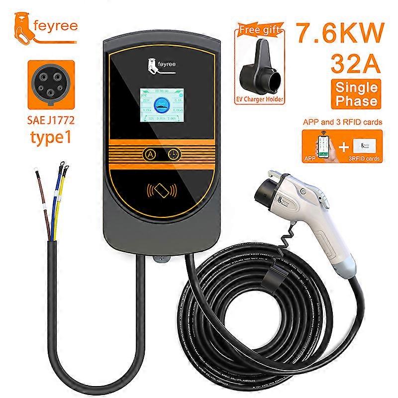 EVSE Wallbox J1772 adapter Type1 kabel 32A 7.6KW EV oplader Type2 vægmonteret ladestation APP kontrol til elbil