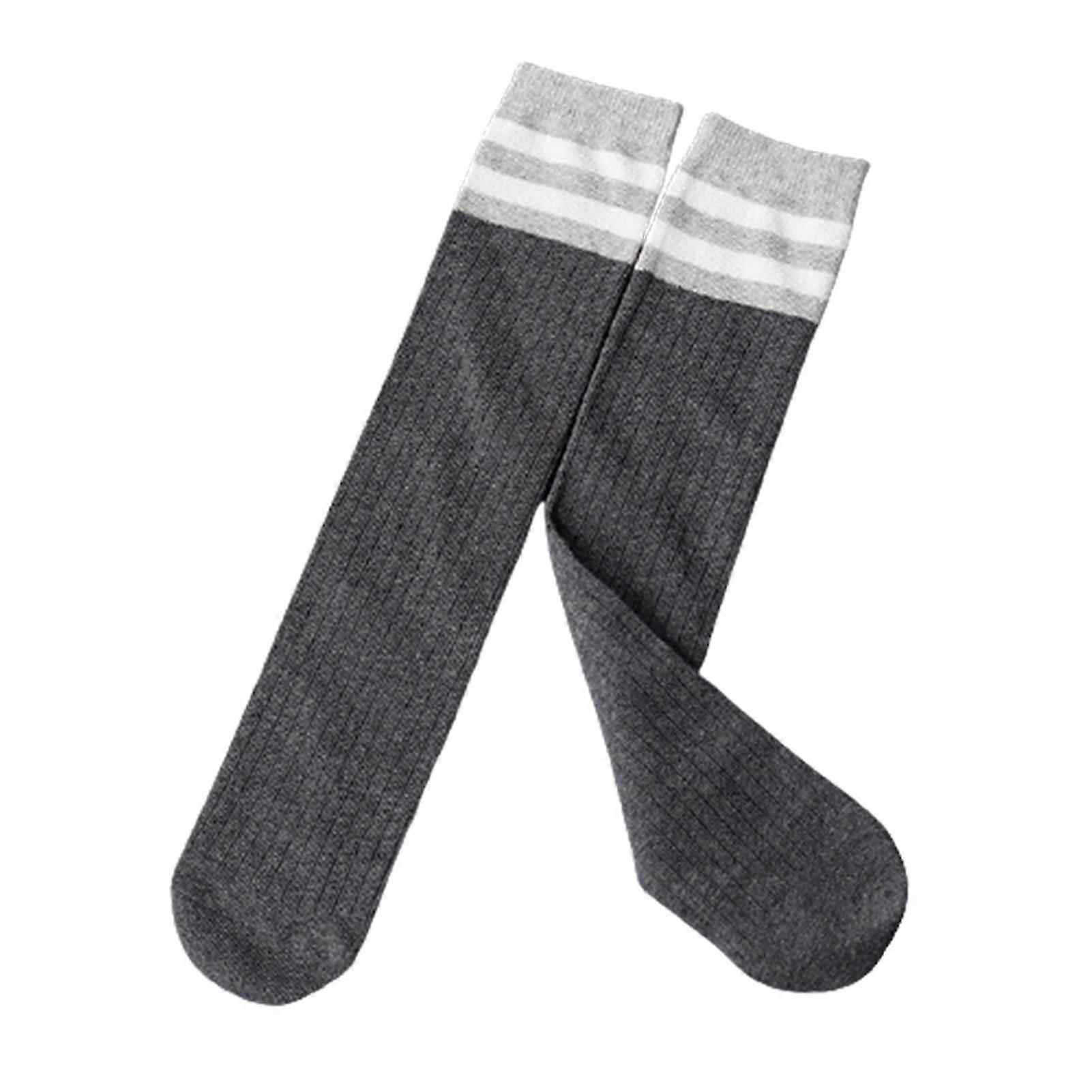 2 pairs Girls's High Tube Socks Elastic Cotton Striped Stockings Breathable Comfortable Knee Socks