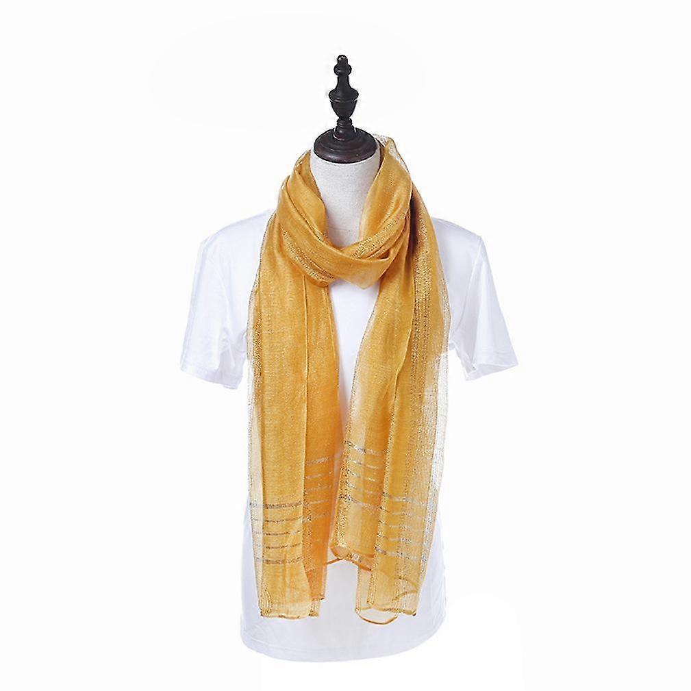 Solid Yellow Silky Scarf Cotton Shawl Sun Proof Wrap for Lady