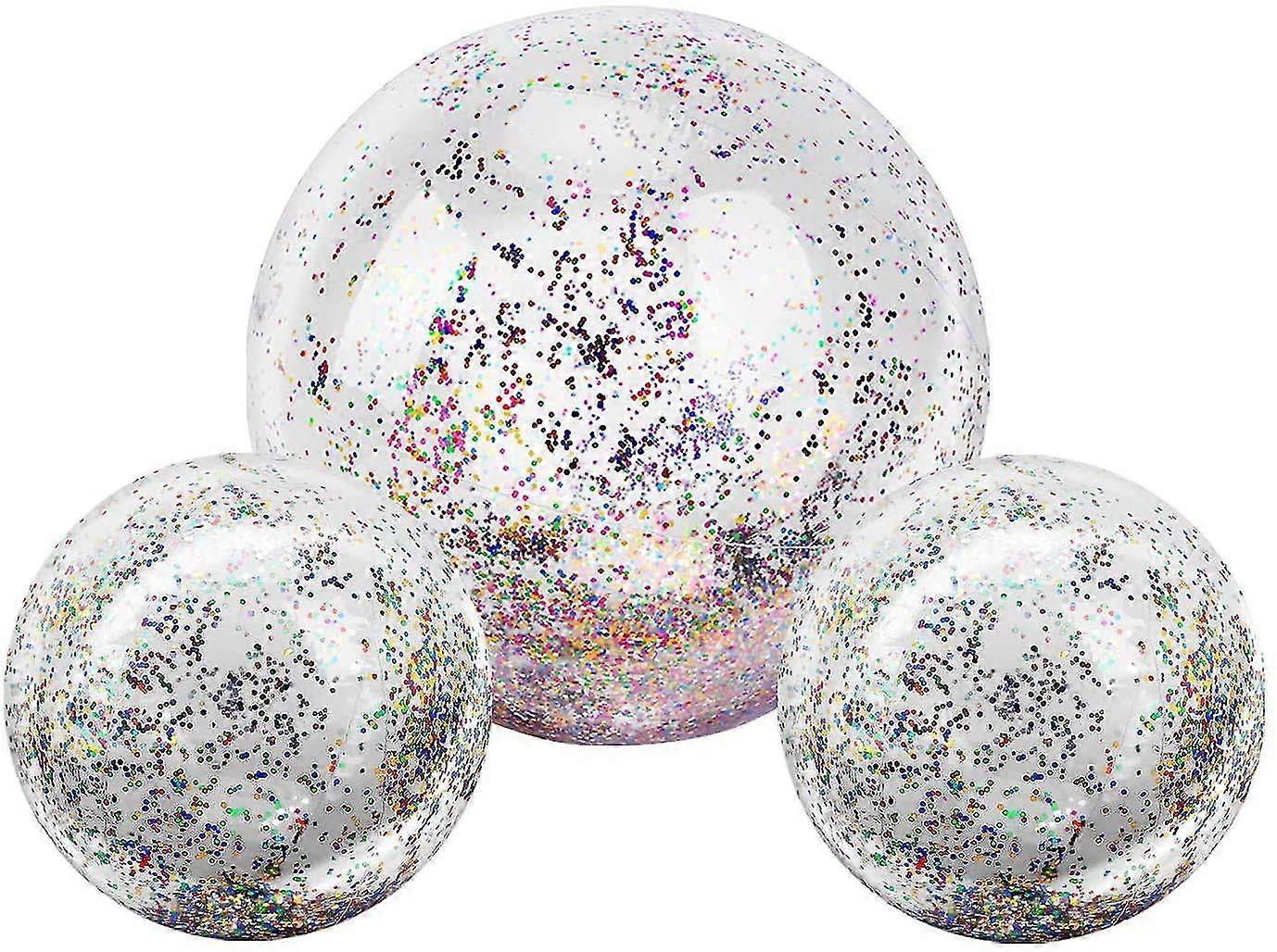 Inflatable Beach Ball, (3 Pack) Giant Glitter Beach Ball Summer Swimming Balls Floatable
