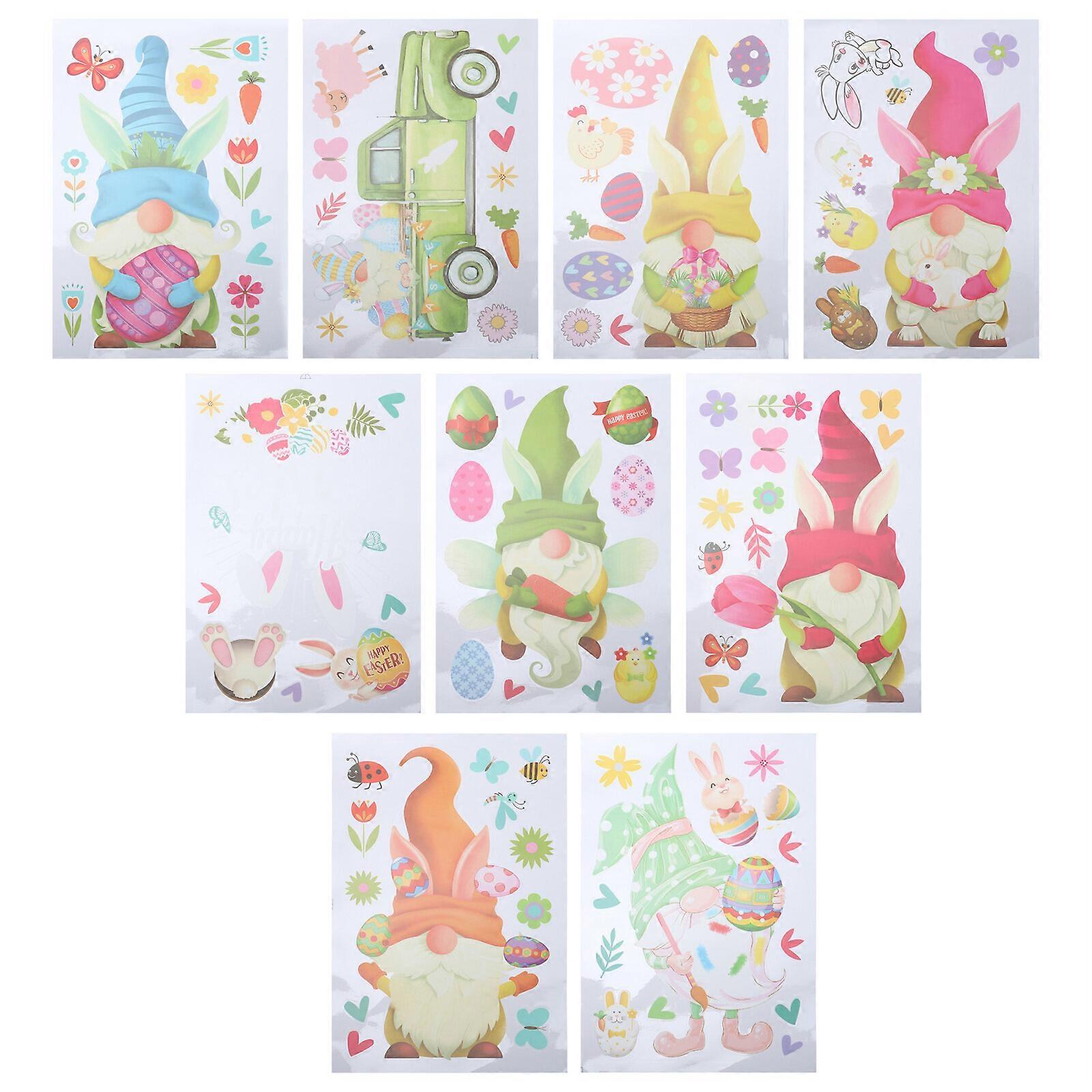 9PCS Easter Egg Bunny Dwarf Window Stickers Glass Stickers Electrostatic Window Stickers