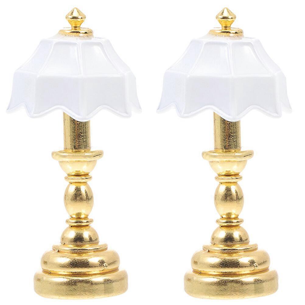 2Pcs  Mini Bedside Lamp Adornment Metal Mini Light Decor Model Mini House Decor