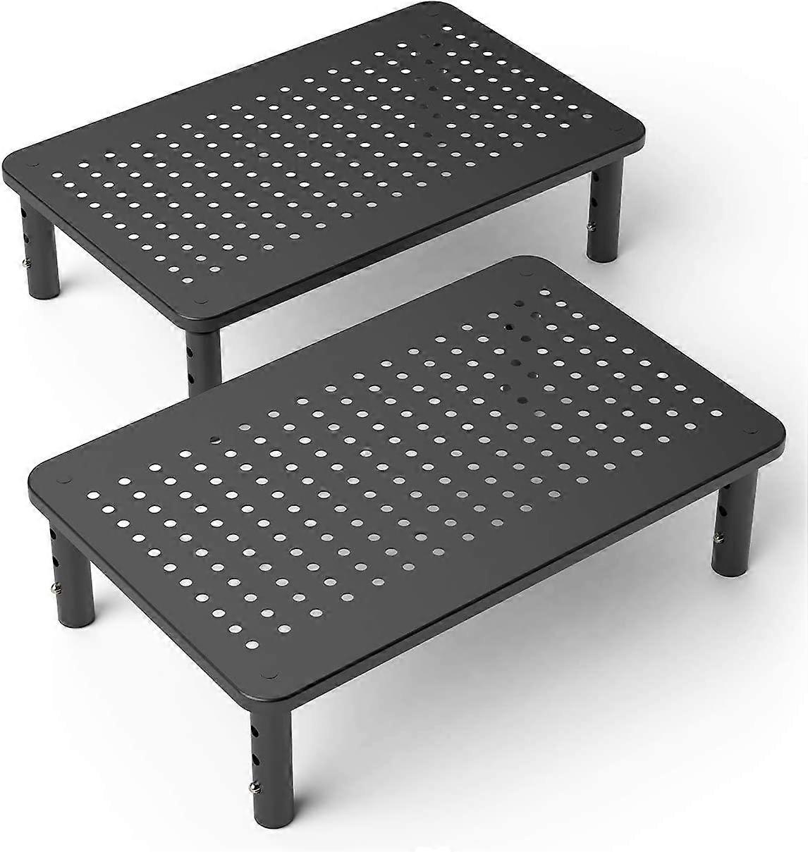 2-pak Premium bærbar pc-skærmstativ med robust, stabil sort metalkonstruktion. Moderigtigt stigerør, højdejusterbar med skridsikkert gummi. Perfekt