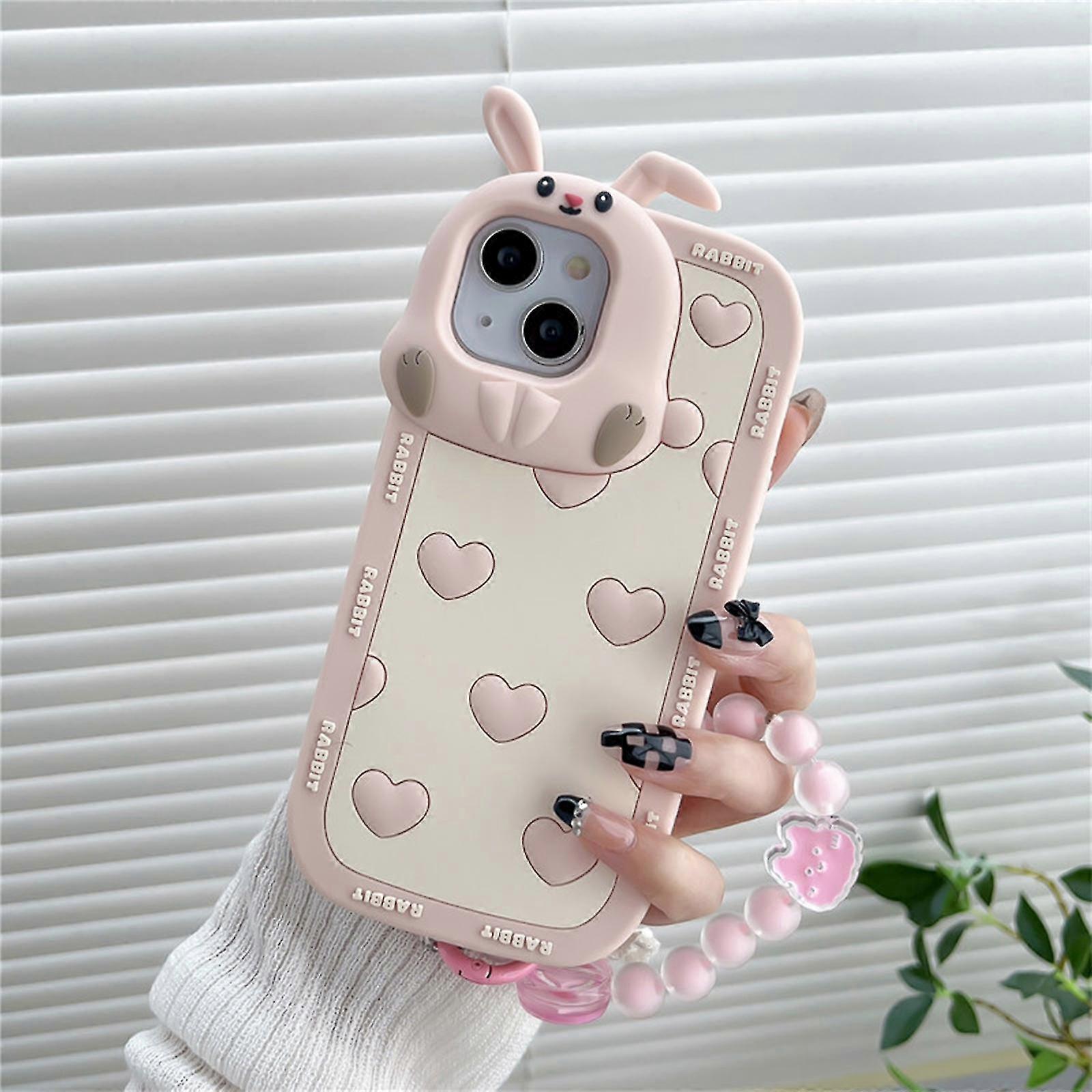 3d Bunny/dinosaur Case Compatible With Iphone 14 Pro Max/14 Pro/14, Soft Silicone Protective Cover With Bracelet-MXBC