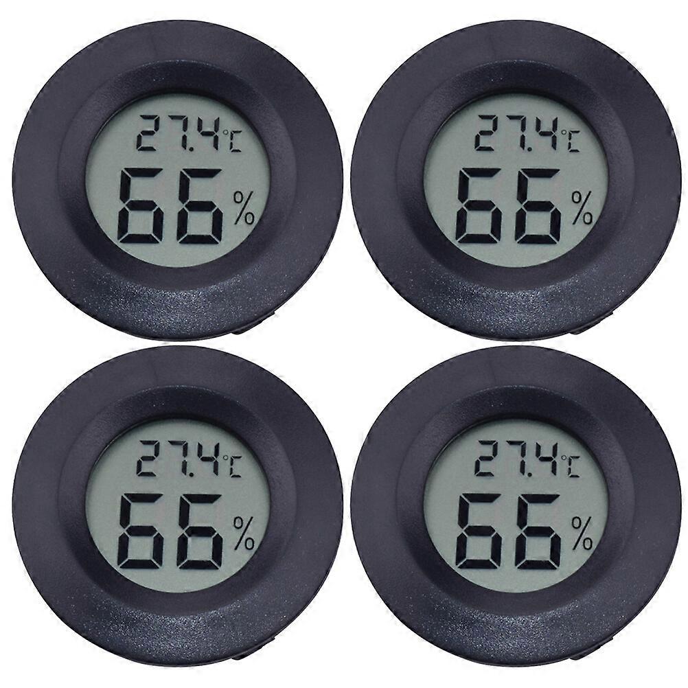 4PC Round Digital Hygrometer Thermometer Embedded Electronic Digital Hygrometer Acrylic Reptile Pet Humidity Meter for Pet Store Home Use (Black)