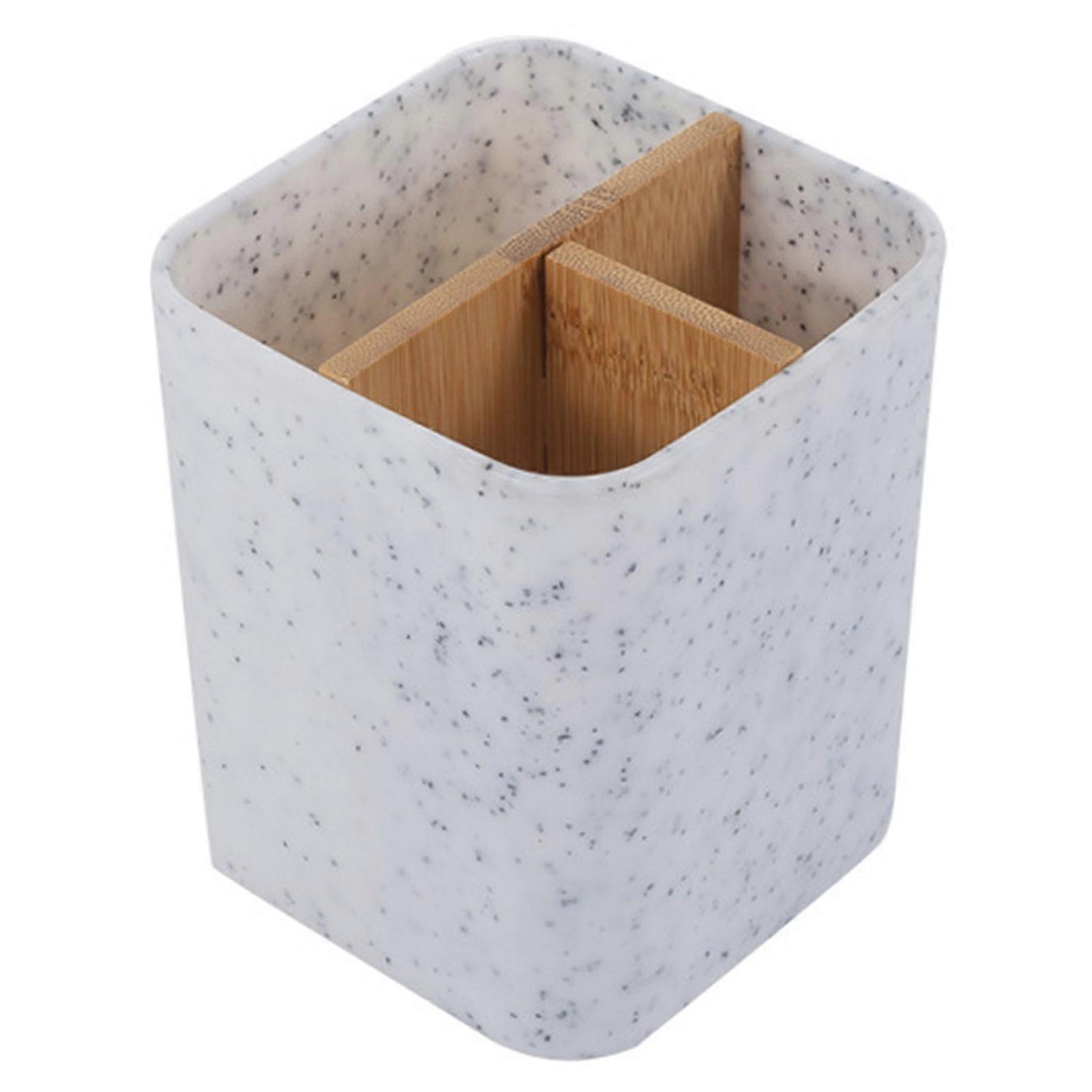 Toothbrush Holder with Bamboo Divider 3/4 Compartments Modern Marble Pattern Countertop Bathroom Supplies Toothpaste Organizer Storage Box Jikaixiang