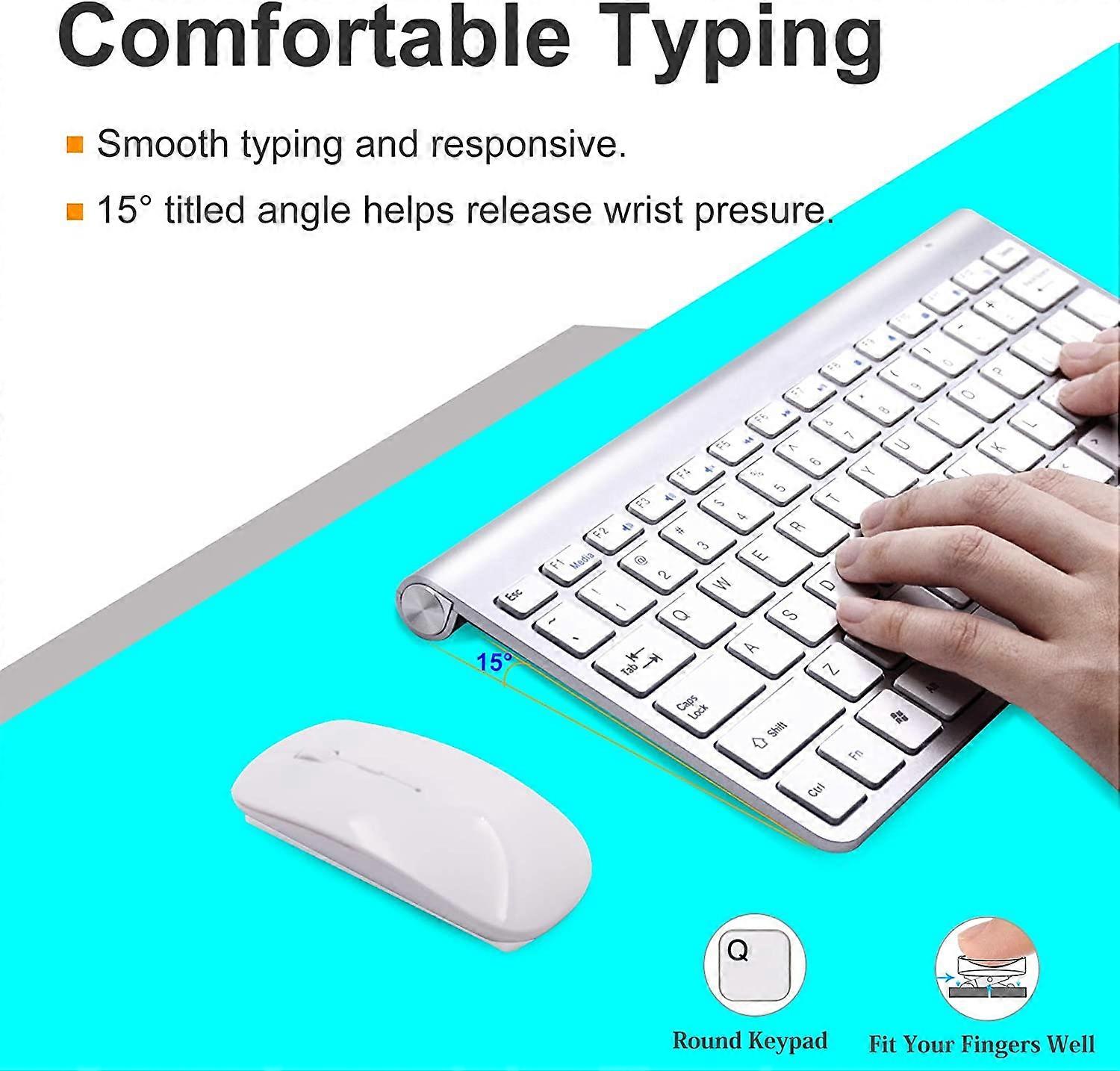 Keyboard and Mouse Combo[Energy Saving],  2.4G Ultra Thin Wireless Keyboard and Slim DPI Adjustable Mouse for PC(Silver)
