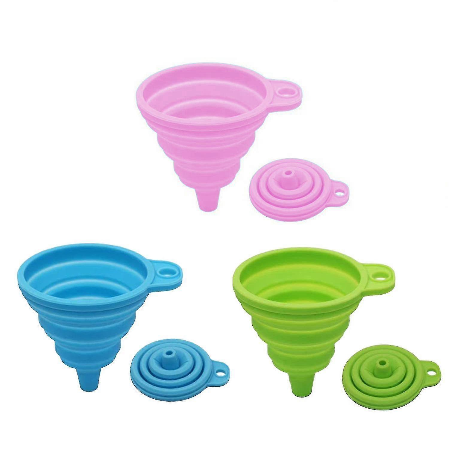 3 Pack Kitchen Funnel Set, Foldable Silicone Collapsible Funnels