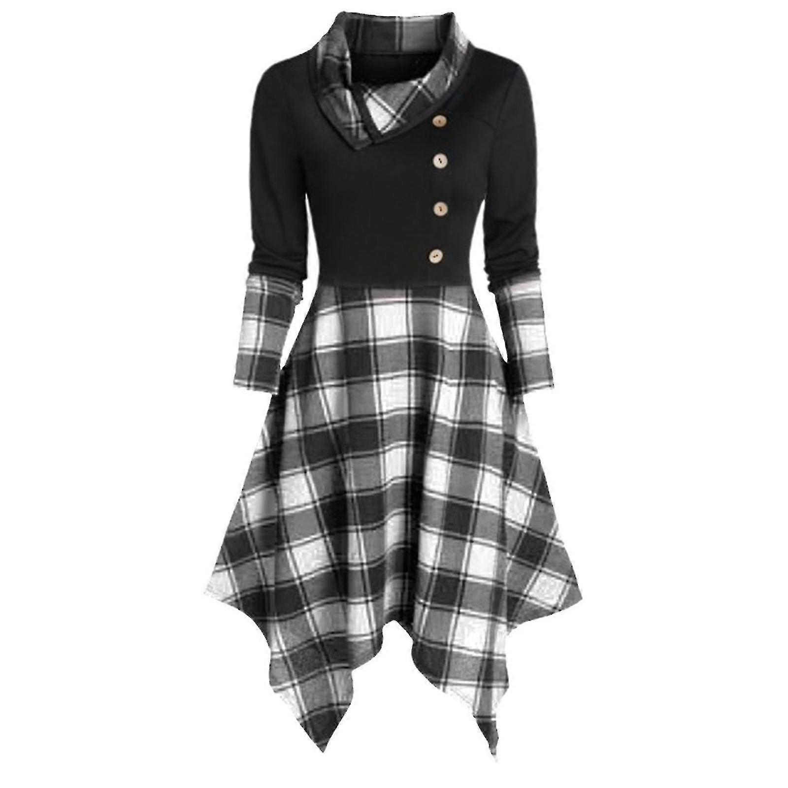 Robe femme Revers à manches longues À poitrine unique Grande robe à carreaux en patchwork