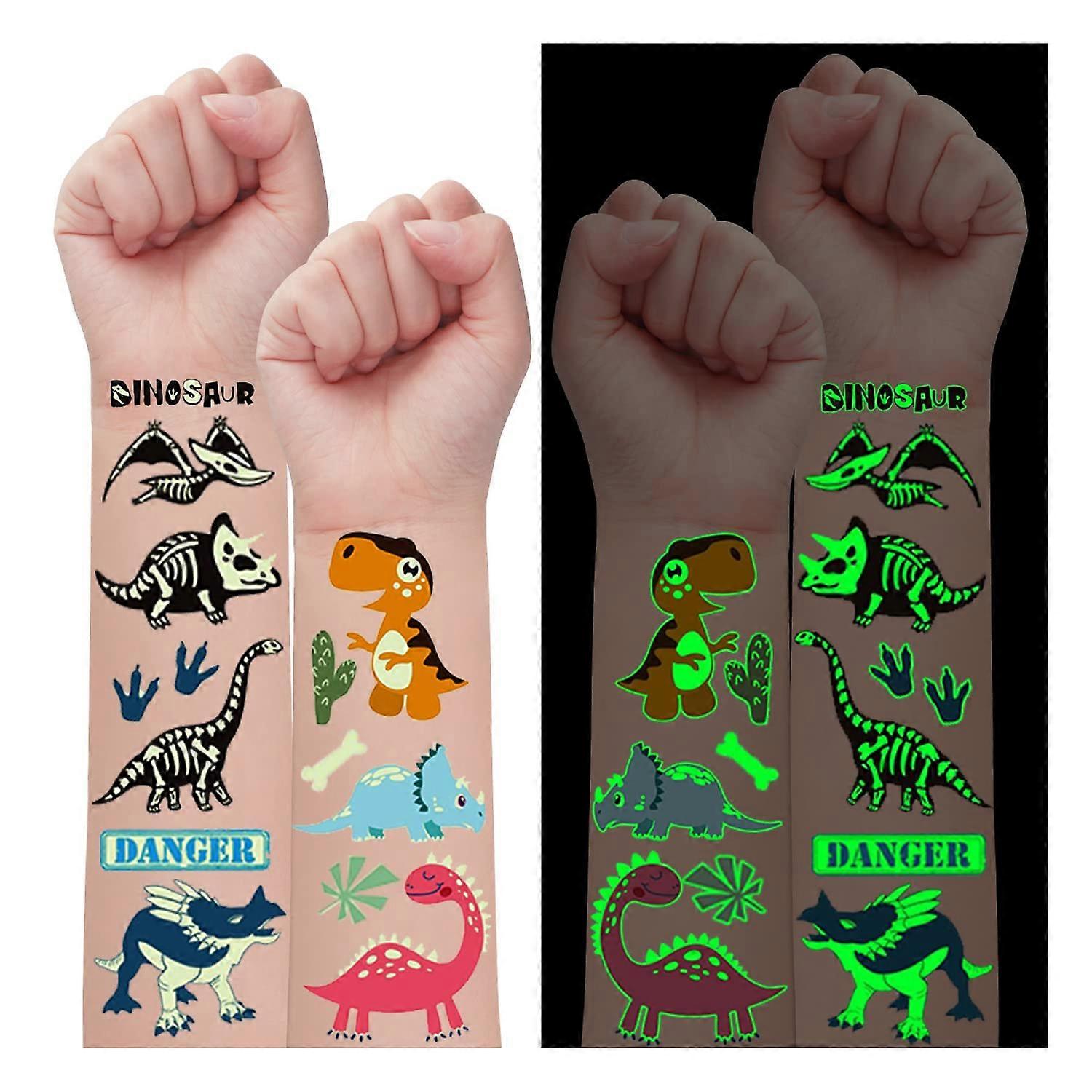 JUNGE * 160 قطعة (20 ورقة) ديناصور مضيء وشم مؤقت ، زينة ديناصورات متوهجة للوازم حفلات عيد ميلاد هدايا للأولاد والبنات ، الديناصورات