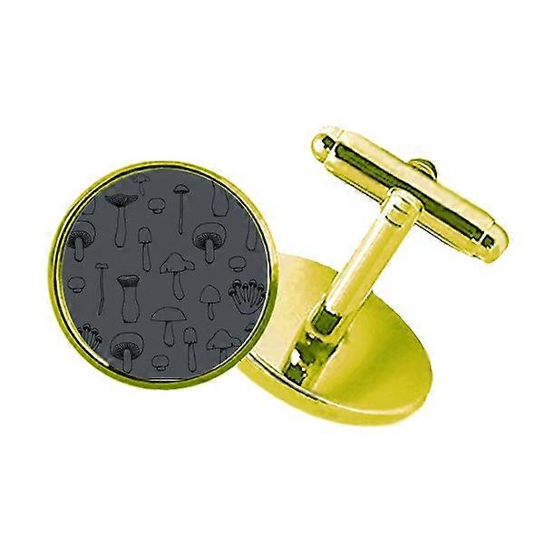 かわいいキノコの生き物イラストスタッズビジネスメタルカフリンクスゴールデン