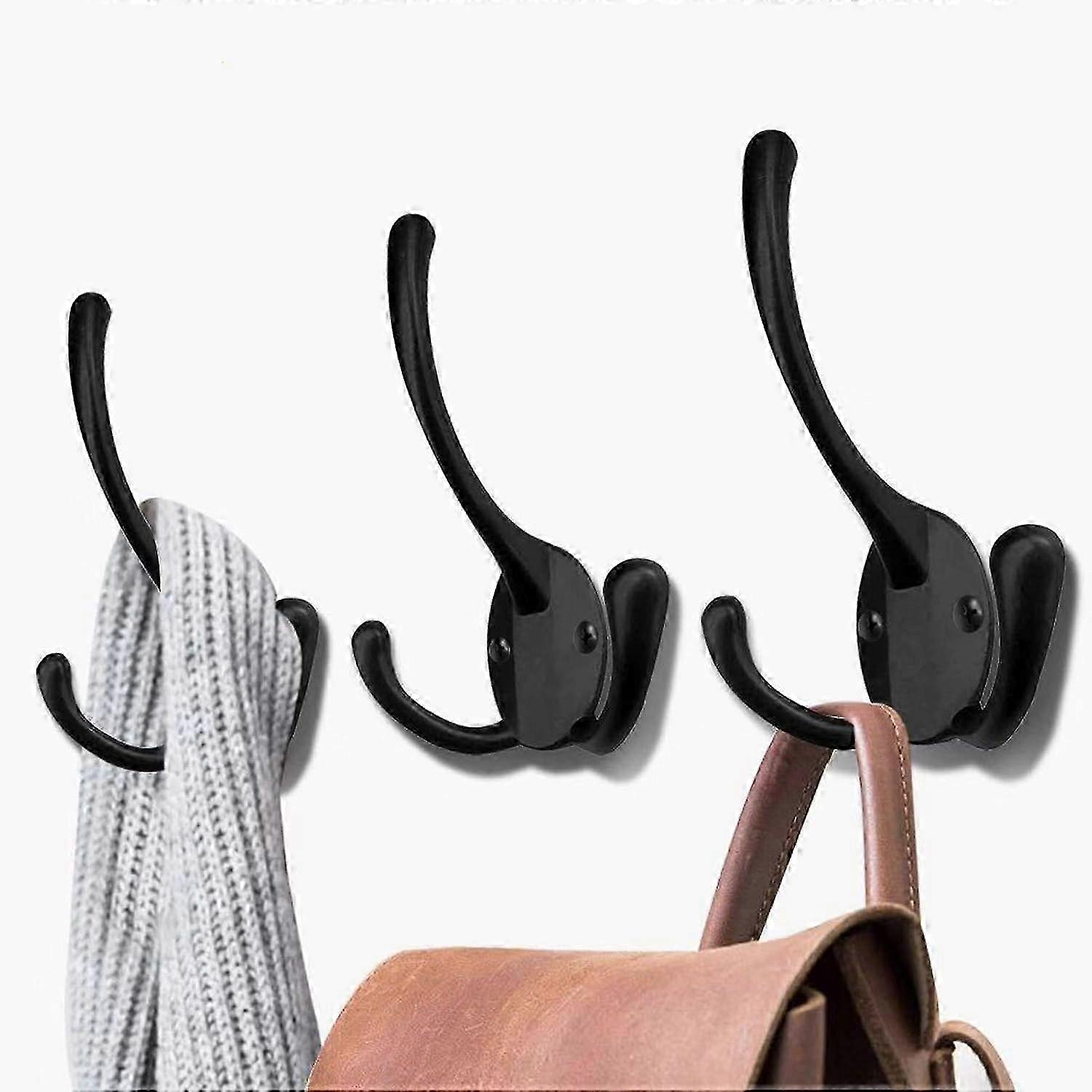 Wall Mounted Coat Hooks 5 Pack, Heavy Duty Black Hardware Coat Hooks, Decorative
