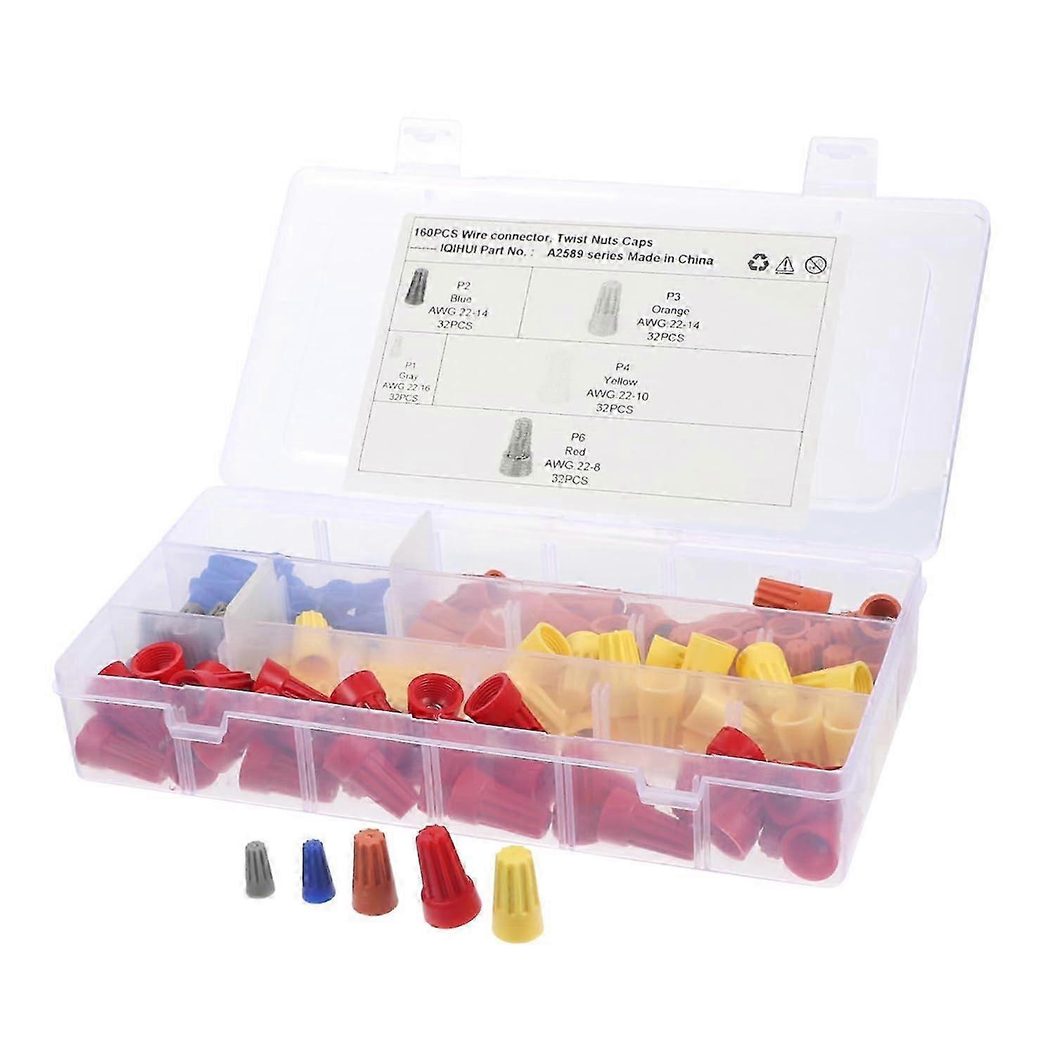 160pcs Wire Connector Set, Electrical Wire End Caps with Screw Caps for Waterproof Splicing