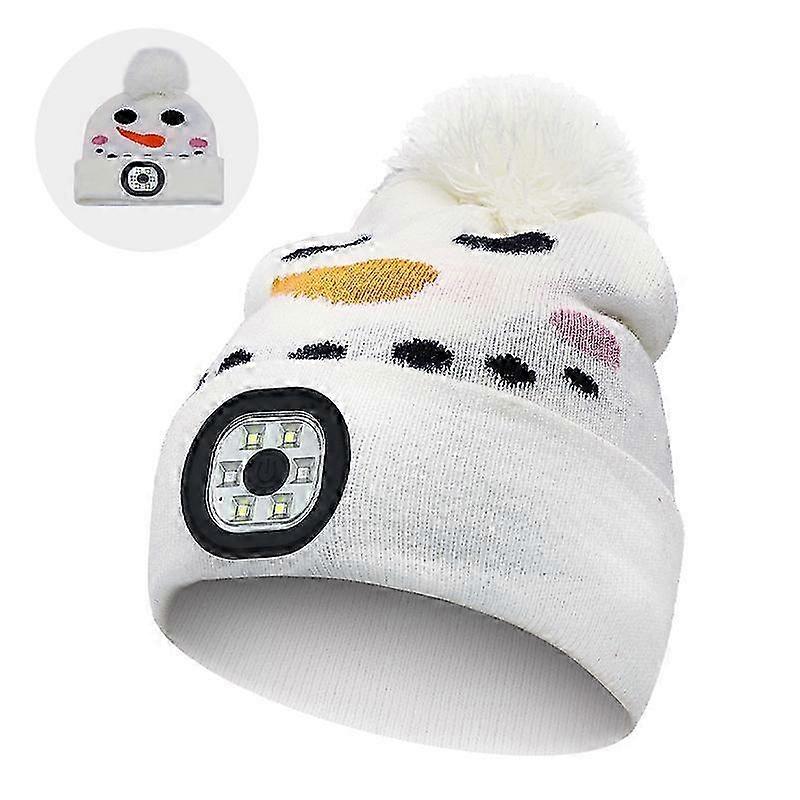 Children's Hat with LED Light,USB Rechargeable 4 LED Lamp Winter Warm Headlamp Knitted Hat, Gift for Boys Girls