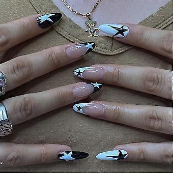 Black White Star Fake Nails Durable Not Easy To Be Scratched Nails