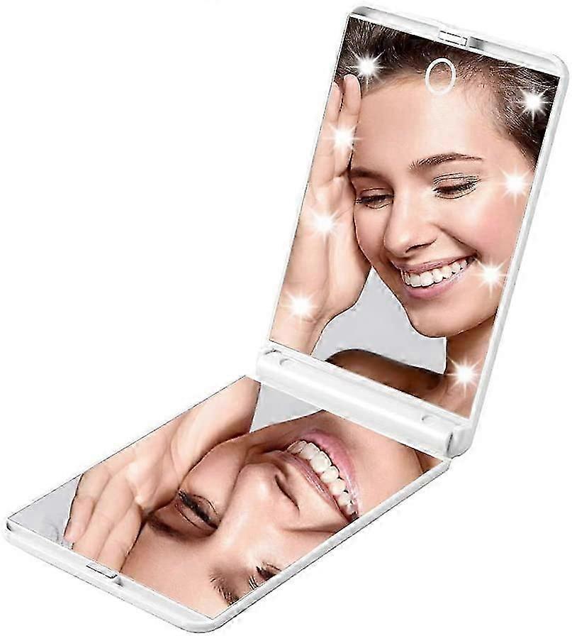 Compact Mirror- 1X/2X Magnifying Natural Daylight LED, Dimmable 8 LEDs Lighted Portable Folding Travel Mirror For Pocket, Purse, Gift -White