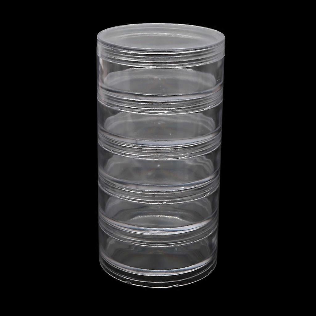 5 Layer Cylinder Stackable Containers Clear Plastic Round Storage Organizer for Case for Eye Shadow Powder Gems Beads D diameter 7cm
