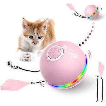 Balle interactive de jouet de chat avec lumière LED et herbe à chat, jouet plume de cloche en anneau, usb rechargeable
