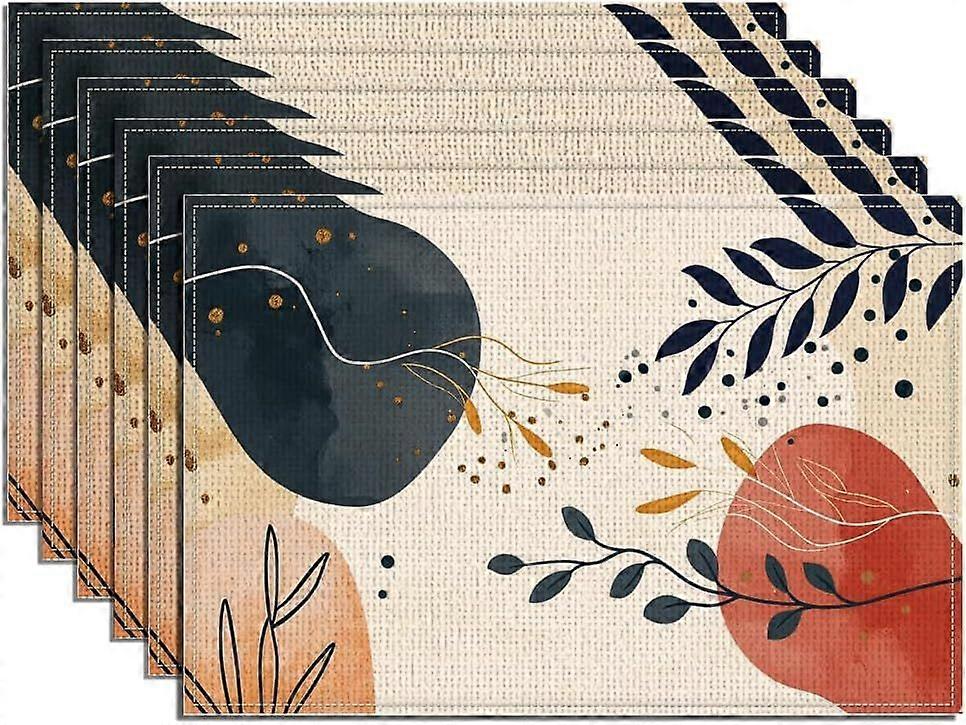 6Pcs Boho Leaves Placemats 11.8x17.7 Inch Rectangle Leaf PrintTable Mat Washable Art Linen Fabric Place Mat Dining Heat Resistant Table Mat for Indoor