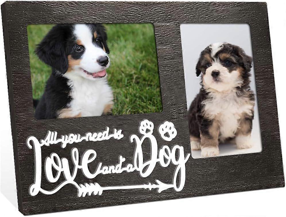 1 Pc Dog Picture Frame All Your Need Is Love and a Dog Double Frame Hold 4x6 Inch Two Photos Love to Pet Theme Photo Frame Wooden Wall Frame for Pet L