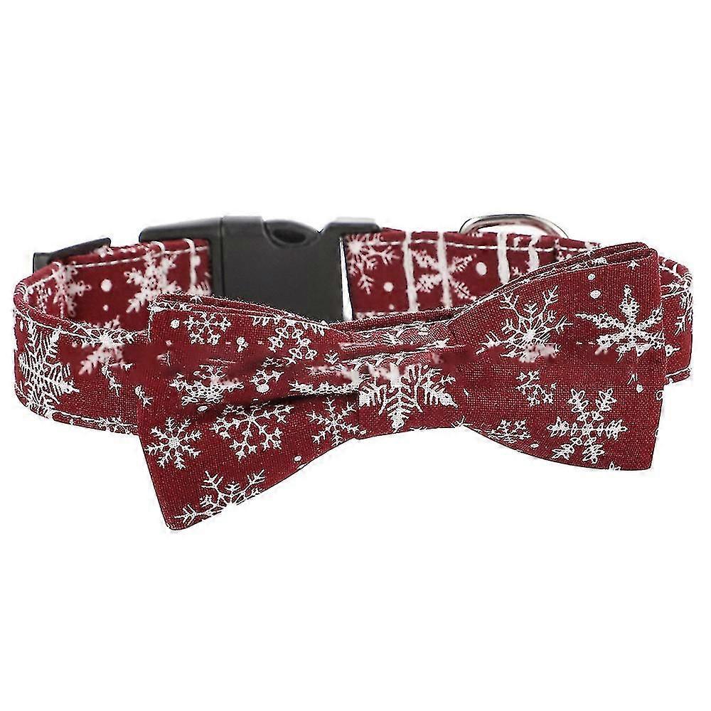 Christmas Dog Collar Adjustable Snowflake Pattern Red White With Tie In 4 Sizes