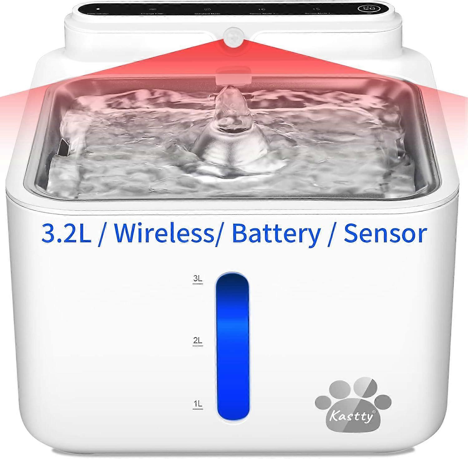 SBSGV Wireless & Rechargeable Battery Operated Cat Water Fountain, 108oz/3.2L Larger Quiet Sensor Auto Cat Fountain with Smart 3 Flow Mode+Foodgrade 3