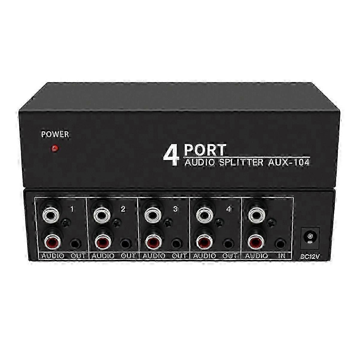 Audio Splitter 1 in 4 Out L/R Aux Stereo Audio Splitter 1X4 Audio Distributor compatible with PC DVD Speaker Splitte, EU Plug