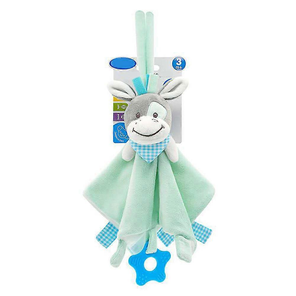 Animal Baby Calm Towel Crib Stroller Hand Towel with Hanging Loop and Teether (Blue Donkey)