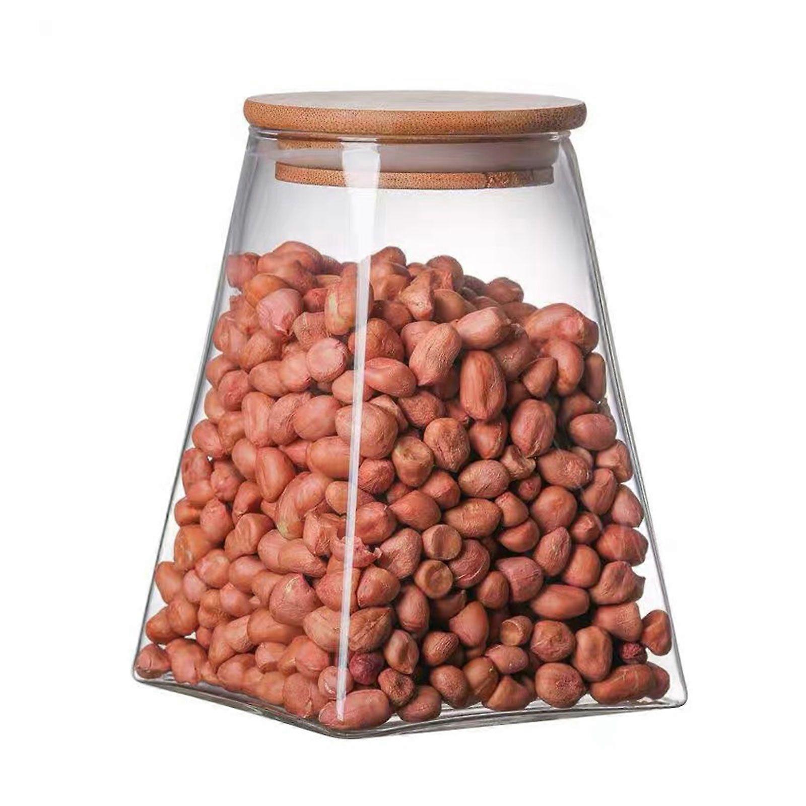 Clear Glass Food Storage Containers with Bamboo Lid,Stackable Kitchen Canisters for Candy,Cookie,750ml