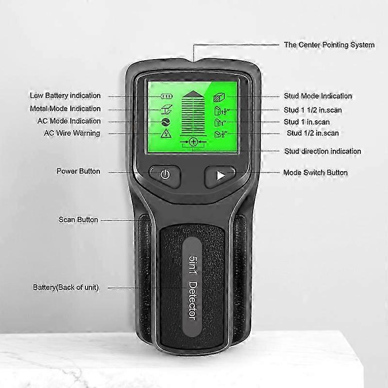 Stud Finder Wall Scanner - 5 In 1 Electronic Stud Detector With Hd Lcd Display, Wood Ac Wire Metal Studs Detection
