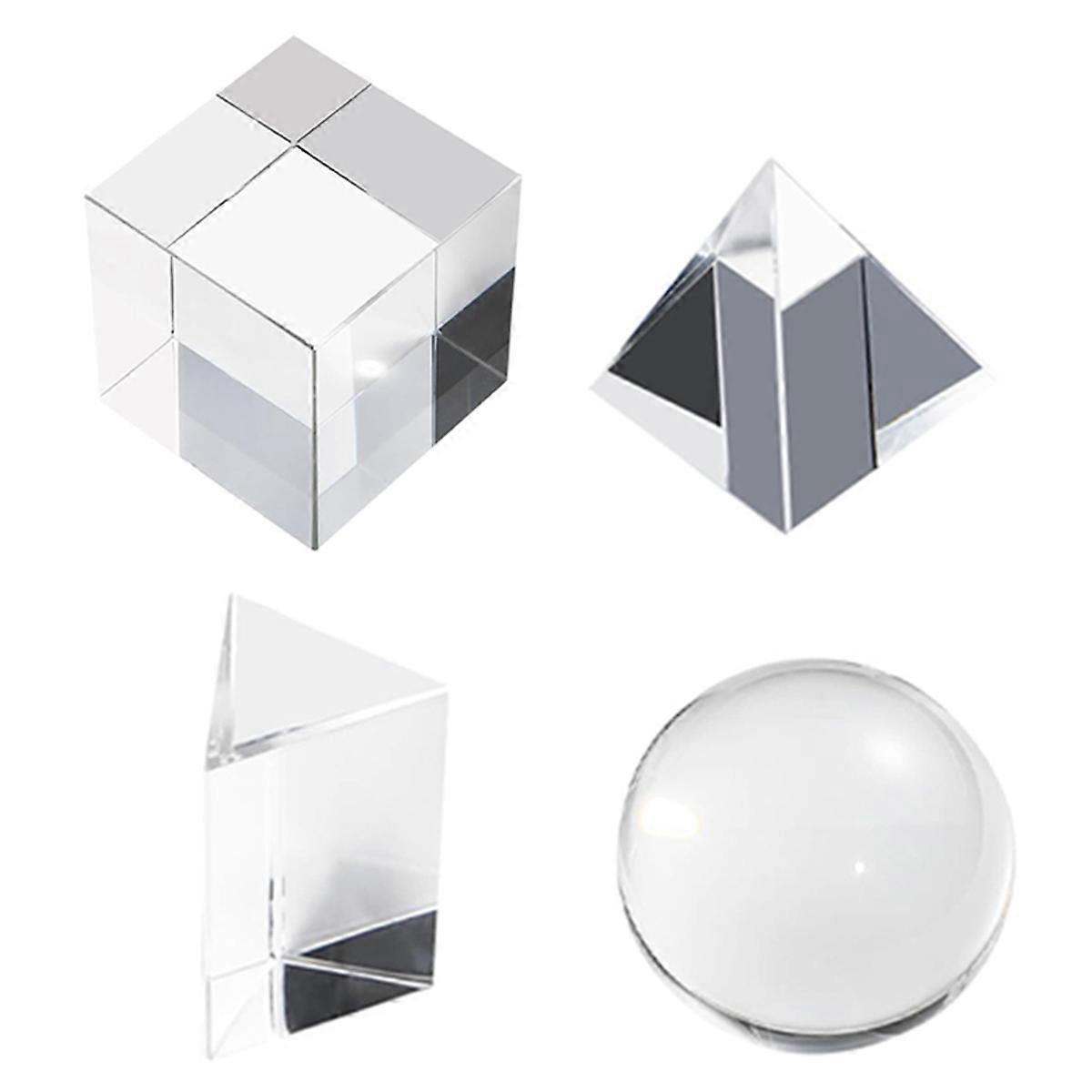 4 Pack K9 Optical Crystal Photography Prism Set, Include Crystal Ball,Cube,Triangular Prism,Pyramid,Teaching Accessory
