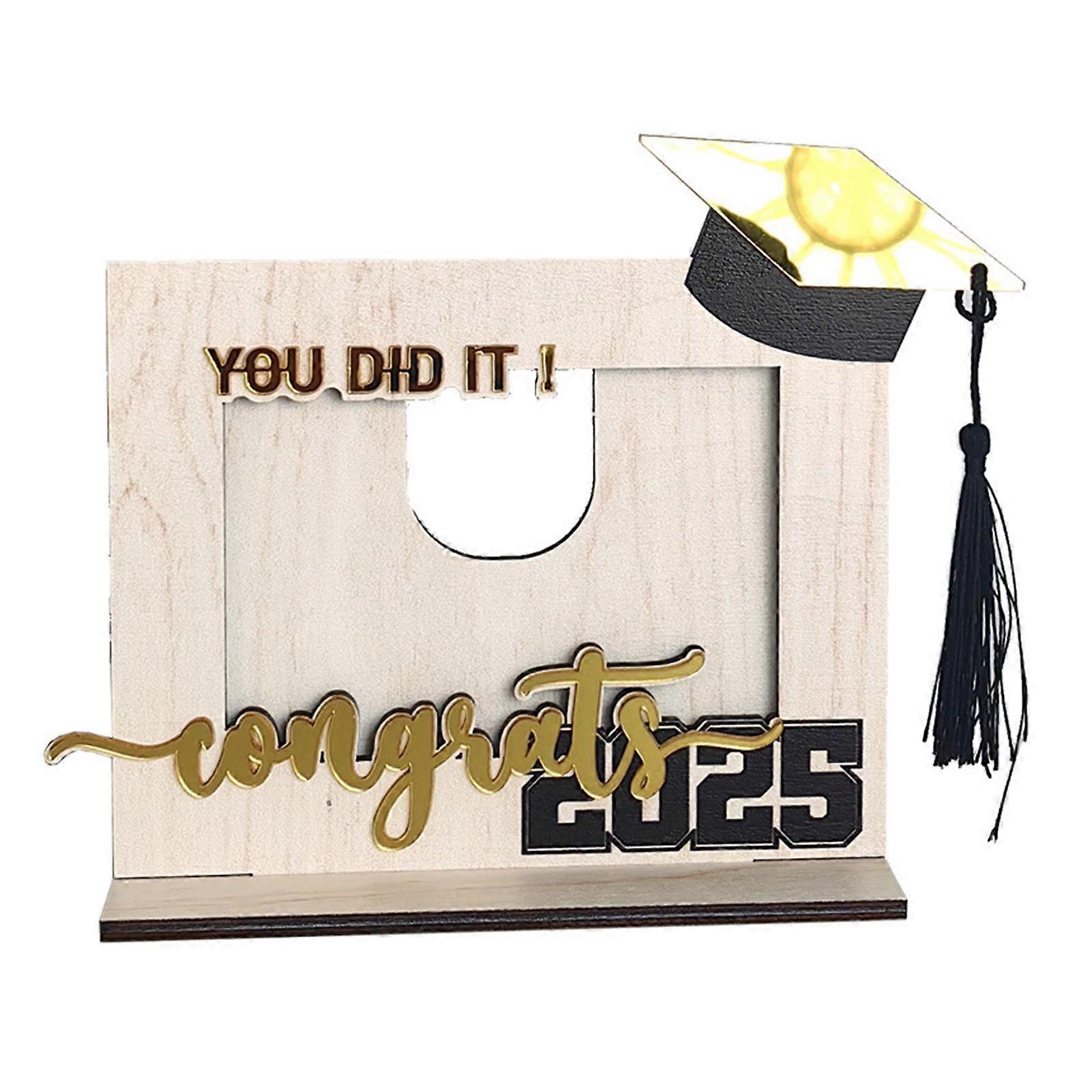 Wooden Graduation Photo Frame Bachelor Hat Graduates Picture Frame Class of 2025 High School College Graduation Photo Display Holder Stand Home Party 