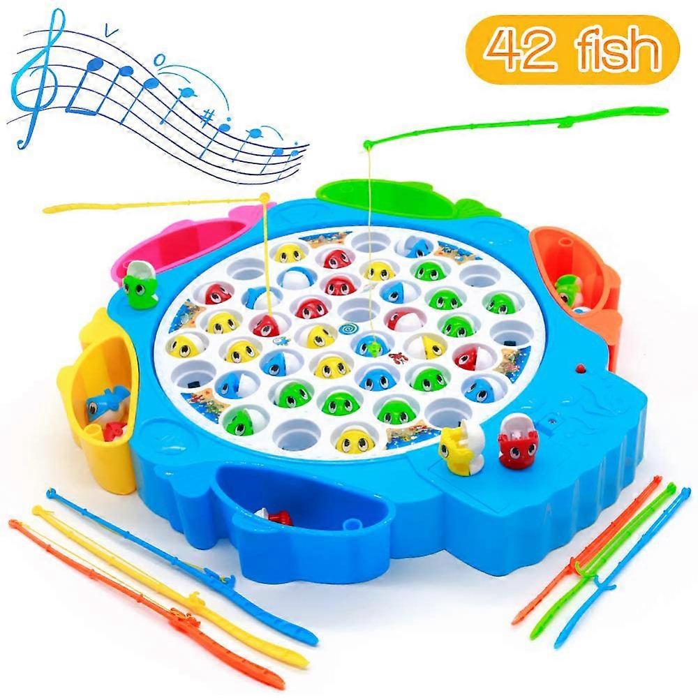 Slow Spinning Magnetic Fishing Game, 42 Fish And Multiplayer Fishing Rods For Kids 3-6 Years, Rotating Board Game With Music For Skill Development