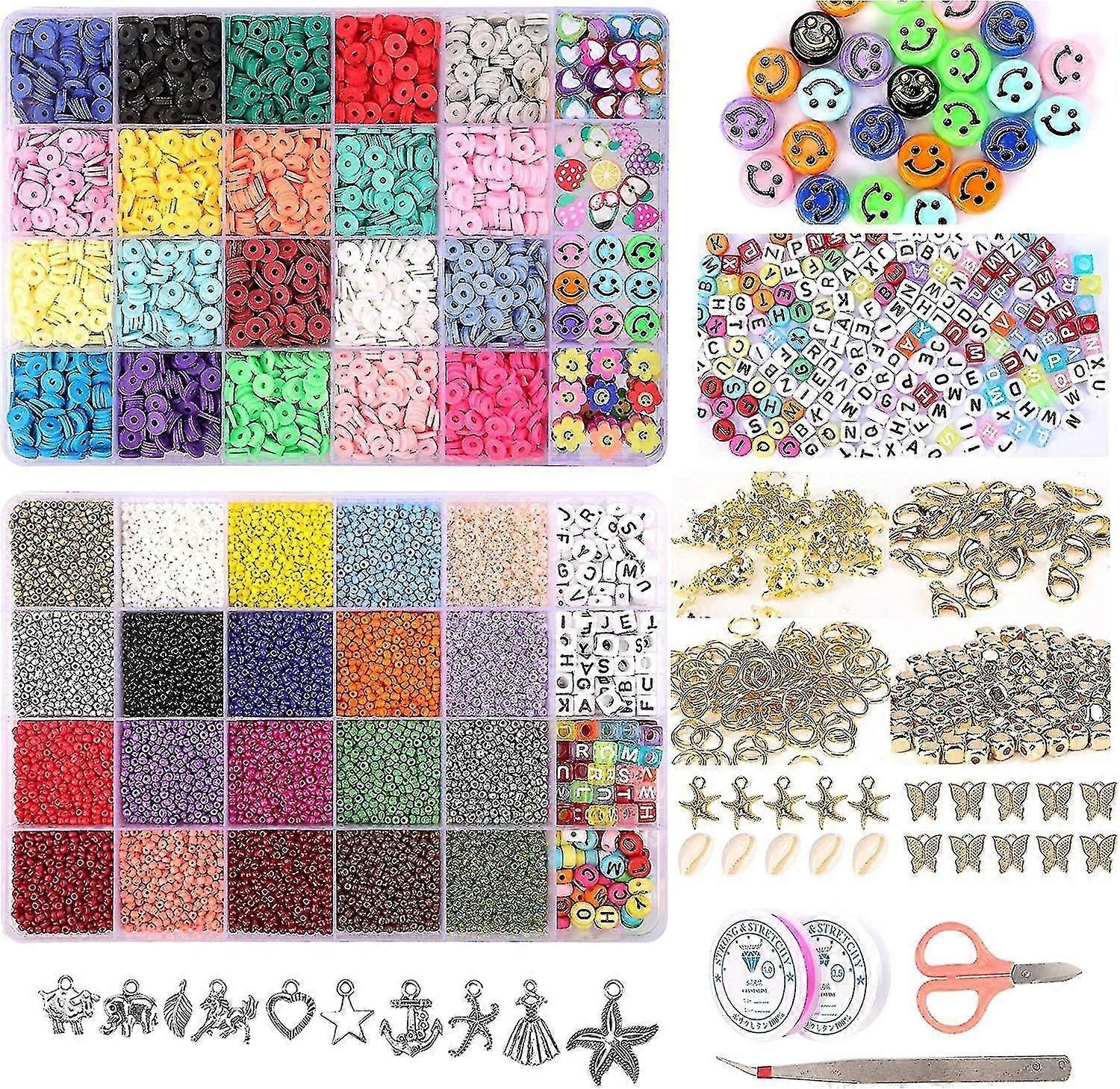 25000 Stück Glasperlen, Tonperlen, Kettenperlen, Perlenherstellungsset, Alphabet-Perlenanhänger